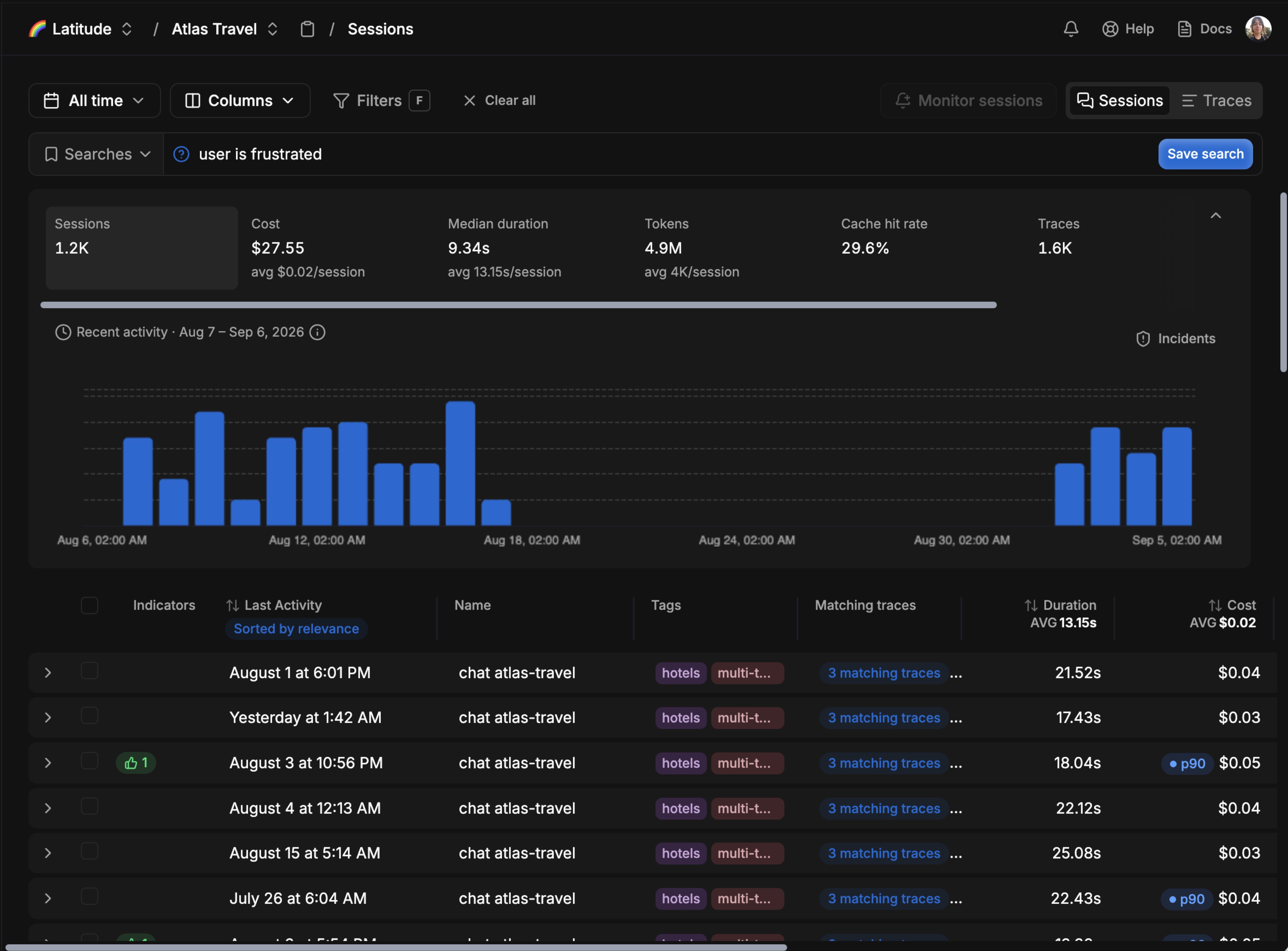 Latitude Search results for the natural-language query "user is frustrated"